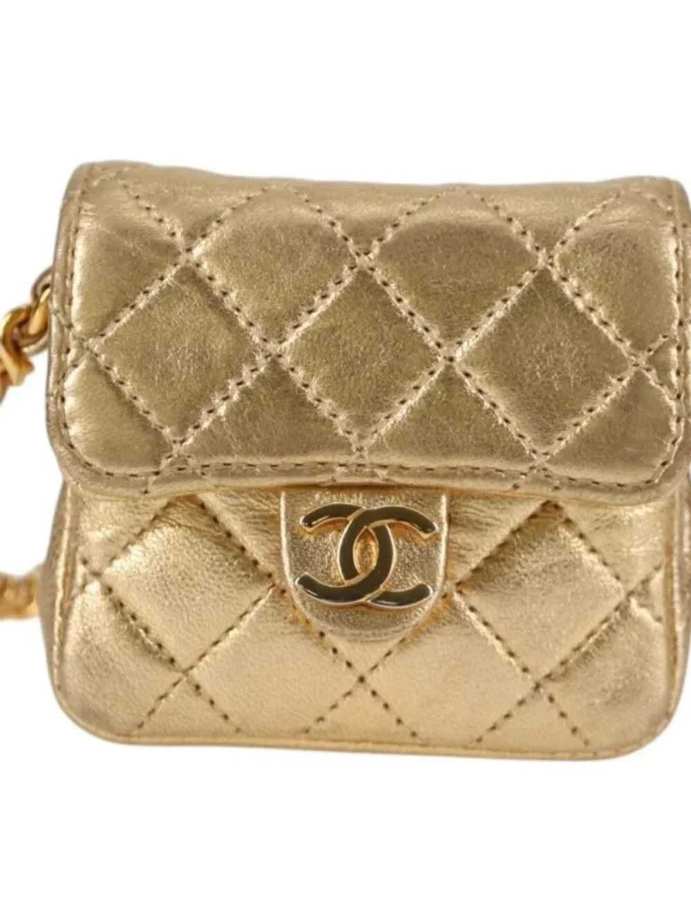 CHANEL Mini Mini Matelasse 7 Chain Bag Lamb Skin Gold Tone CC Auth 120870SAV